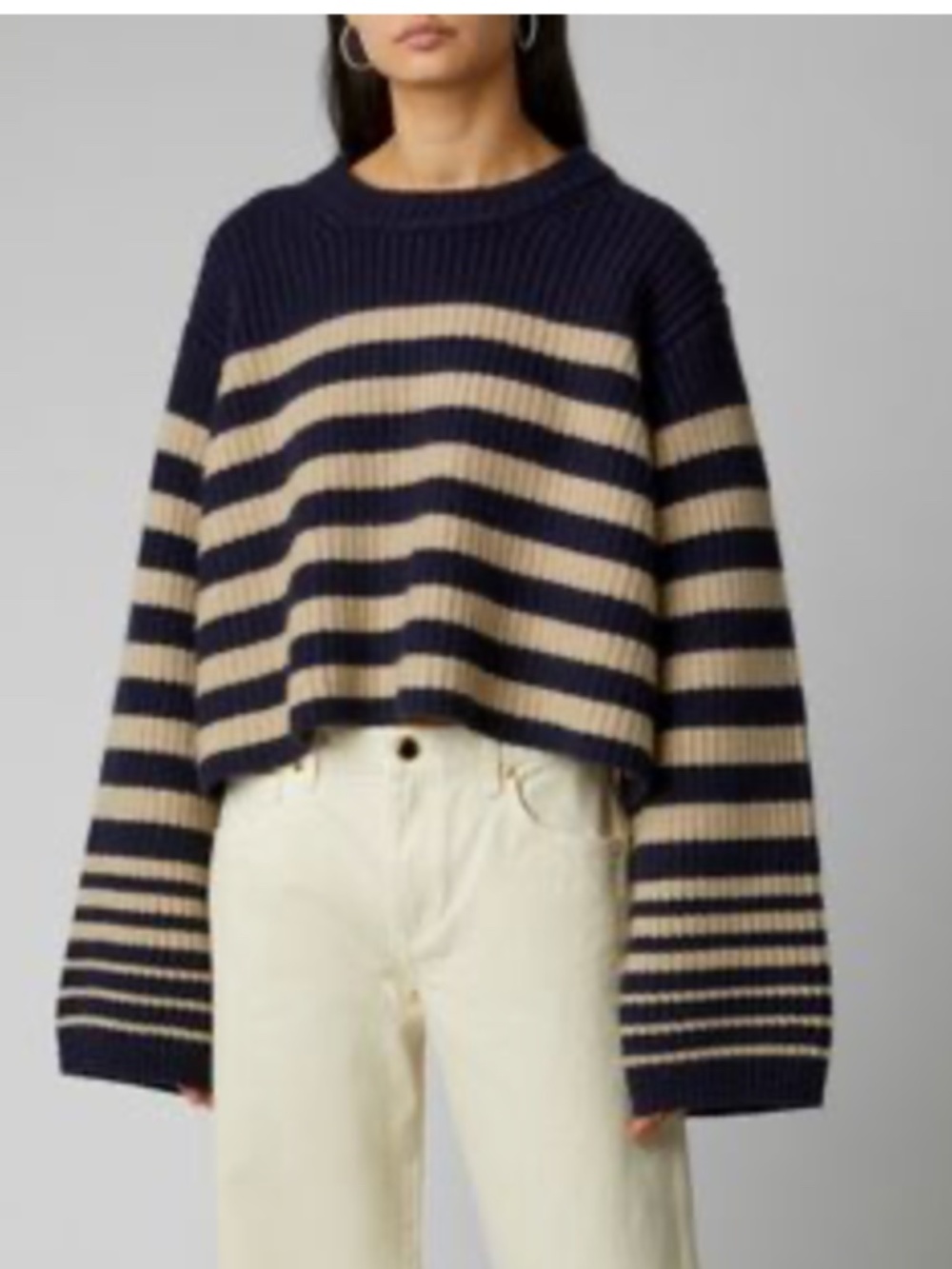 Khaite Dotty Beige Navy Stripe Cashmere Sweater Size Large